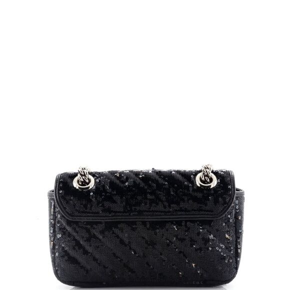 Gucci GG Marmont Flap Bag Diagonal Quilted Sequins Mini Black - Picture 3 of 6